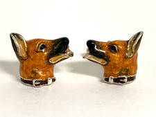 Vintage Italian Silver 925 & Enamel Alsation Dog Head Cufflinks
