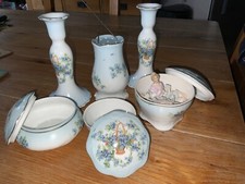 Antique Victorian Vanity/ Dressing Table Set- Forget Me Not in Basket Decoration