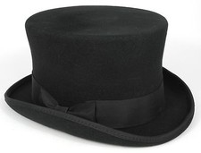 Hawkins Quality Black Wool Felt stiff Top Hat, Satin lined  6 SIZES  fast  post 