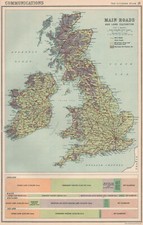 BRITISH ISLES. Main Roads and Land cultivation/use. BARTHOLOMEW 1924 old map