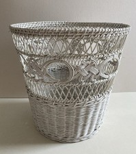 Vintage White Wicker Waste Paper Bin / Planter - Shabby Chic Basket Home Office