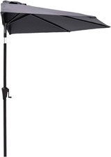 C-Hopetree 2.75m Half Round Wall Parasol Garden Patio Umbrella Crank Tilt Black