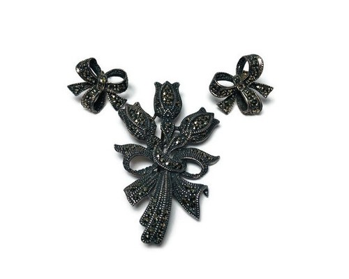 Earrings brooch set sterling - &,