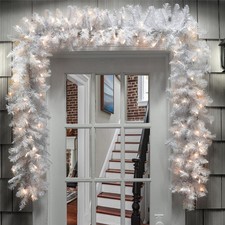 9FT Christmas Garland with LED Light Fireplace Stairs Door Wreath DIY Xmas Decor