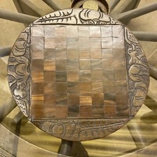 Vintage Hand Carved Wooden Round Chess Board Only – Rustic Game Decor