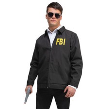 Adult FBI JACKET or Hat American Fancy Dress Police Costume Special Forces Mens