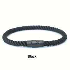 Adjustable Mens Nautical Rope Bracelet with Black Buckle Wristband Bangle Black