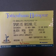 Tottenham Hotspur v Arsenal(Premiership 2004/05) 13/11/2004 Match Ticket