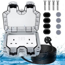 Outdoor/Outside Garden Extension Lead Socket Box IP66 Rated 1m - 30m Black Cable