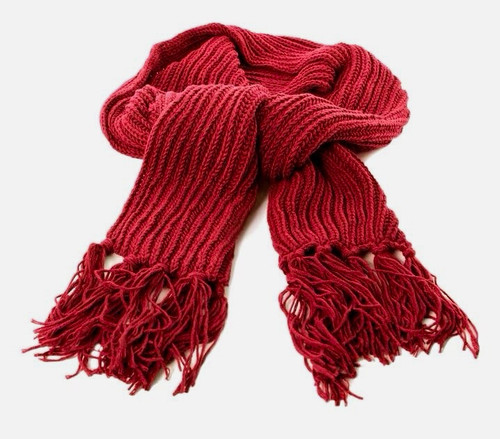 Men red ribbed knit scarf - red,