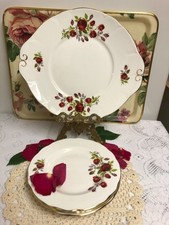Vintage Duchess Bone China Red Rose Spray 5 Piece Plate Set /Cake & Tea Plates 
