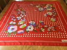 PIERRE CARTIER VINTAGE FLORAL SILK SCARF.  31 x 30 INCHES.   #