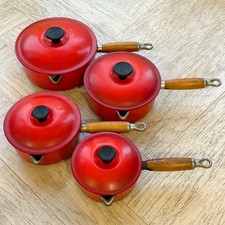 Le Creuset Red Saucepan Set 4 Pans & Lids Cast Iron 14/16/18/20 See Condition