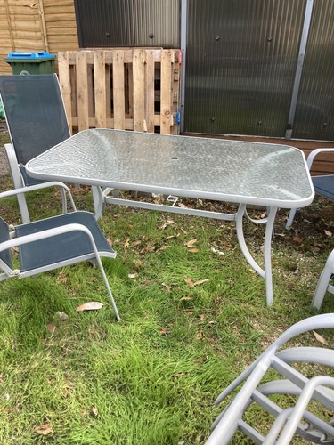 Garden table and chairs - and, glass