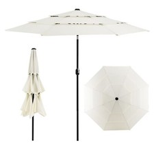 3-Tier Patio Umbrella Double Vented Outdoor Crank Umbrella Market Table Umbrella