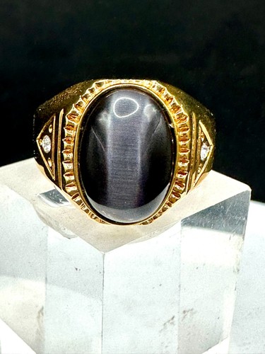 Mens gold ring black - onyx, cz