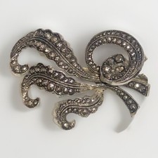 Stunning Vintage Marcasite Statement Brooch Sparkly Silver Lapel Pin