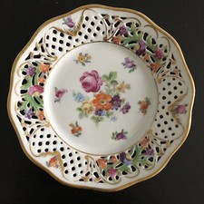 Dresden Chateau Reticulated  Plate 16 cm Floral Gold Schumann Bavaria Germany