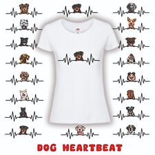 HEARTBEAT DOG, PUPPY LADIES WHITE T-SHIRT, Dog Lovers, Choose your own breed R-Z