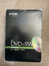 5x Tdk DVD+RW 4.7 GB 1-4x Speed Blank DVD Rewritable in Sealed Cases