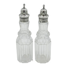 Victorian Pair of Sterling Silver Cut Glass Casters Antique 1860 London
