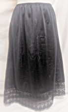 Vintage Charnos Black waist slip wide lace hem 14, 27" waist, 26" length