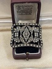 Vintage Art Deco Paste Rhinestone Single Clip on Shoe trim Black Metal Geometric