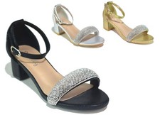 GIRLS BLACK DIAMANTE SANDALS