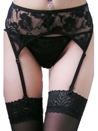 Black suspender belt thong - suspender, &