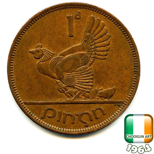 Irish 1964 penny coin - 1d,