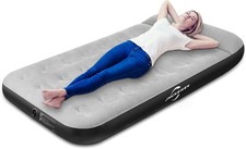 Inflatable Mattress with Pillow, Flocked Surface Camping Air Mattress Travel Bed