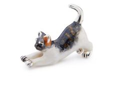 Saturno Silver and Enamel Cat  - Fully Hallmarked Sterling Silver