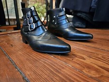 BLITZ - WINKLEPICKER 3STRAP & FRONT ZIP BOOTBLACK GRAIN LEATHER