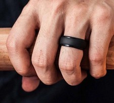 Mens Black Silicone Wedding Ring Band - Sports Rugby Gym Crossfit Football UK