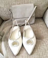 Womens /Girls Satin Ivory wedding/Bridesmaid shoes  Size 3 /36 + small cream bag