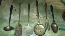 Antique Brass Large Kitchen Utensils. Kitchenalia 
