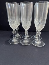 Six Crystal Glass Flute Style Glasses 20cm x 5.5cm Wide