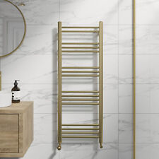 Heated Towel Rail Brushed Brass 1200 x 450mm Flat Bathroom Wall Mounted Steel