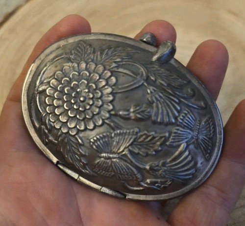 Vtg pewter compact - vtg, mirror