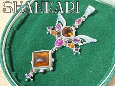 Shankari Amber Ruby ​​Silver Pendant Top Gemstone Jewelry /NO BOX USED