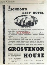 GROSVENOR HOUSE HOTEL Park Lane London, Original Art Deco 1938 ADVERT : 688-108