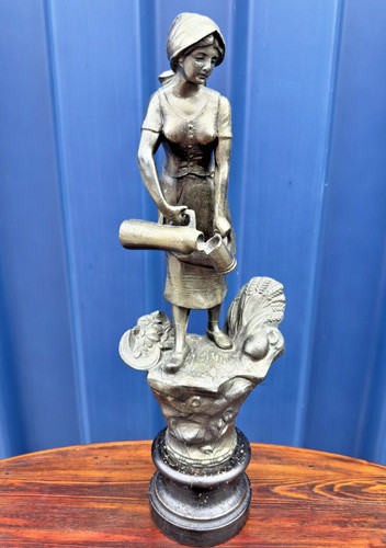 Antique spelter woman figure - spelter,