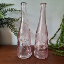 2 x Vintage IKEA Daisy Flower Pink Glass Bottle Vases Emma Dafnas Made in Poland