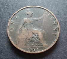 1897 One Penny - Queen Victoria Veiled Head - British Bronze Coin