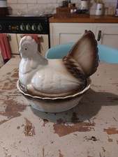 Ceramic cream chicken egg basket holder shabby chic farmhouse kitchen retro 