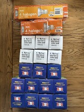 Pack of 38 halogen 50W light bulbs. Mix of brands. Requires GU10 fitting 240V.