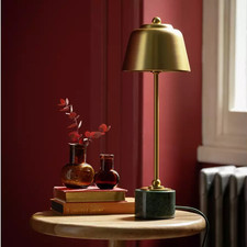 Habitat x Morris & Co Slim Library Table Lamp Brass & Marble Base Desk Light NEW