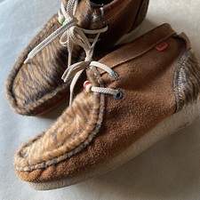 Vintage Kickers Ankle Boots Brown Suede 5 Tiger Print Tan Funky Laces
