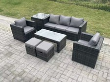 Fimous Lounge Rattan Sofa Set Outdoor Garden Furniture with Oblong Coffee Table