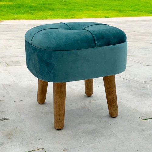 Blue velvet footstool wooden - blue,